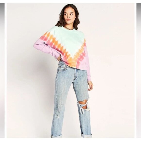 NWT Daydreamer Tie Dye Varisty Crew Sweatshirt in Mint Combo - XS - Picture 1 of 2